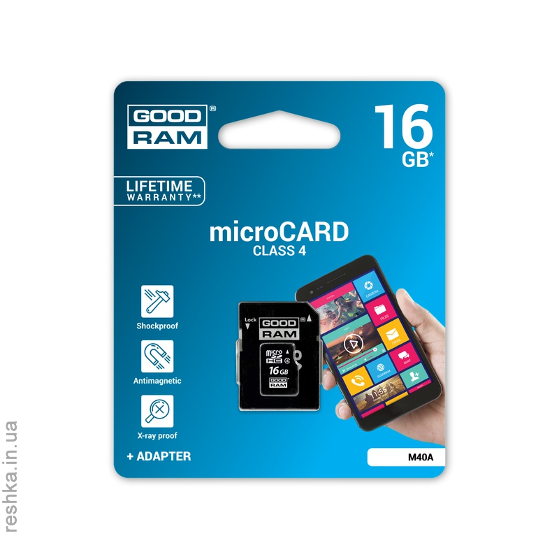 Карта памяти GOODRAM microSDHC 16 GB Class 4 (+ адаптер)