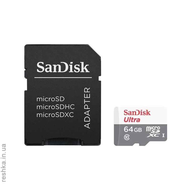 Карта памяти Sandisk microSDXC 64GB Ultra C10 80MB/s + SD adapter