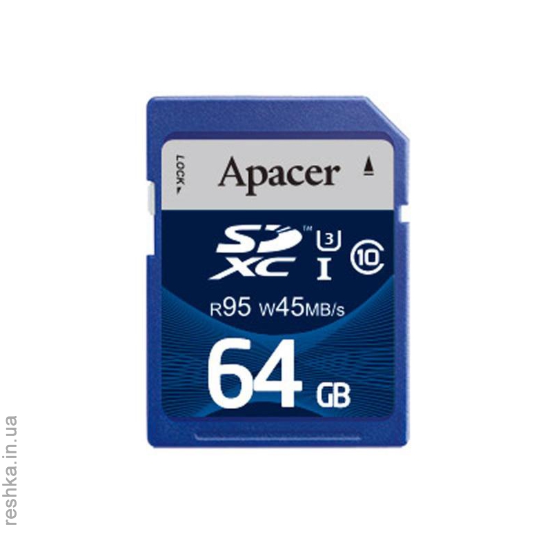 Карта памяти Apacer SDXC 64GB Class 10 UHS-I (R95, W45MB/s)