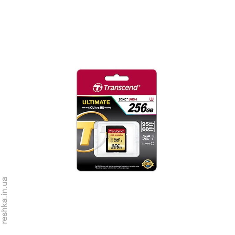 Карта памяти Transcend  SDXC 256 GB UHS-I Ultimate U3 (R95, W60MB/s)