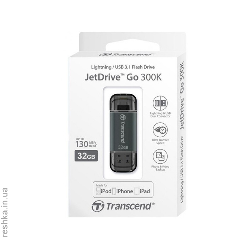Flash Drive Transcend JetDrive Go 300 32GB, Lightning/USB 3.1 Black