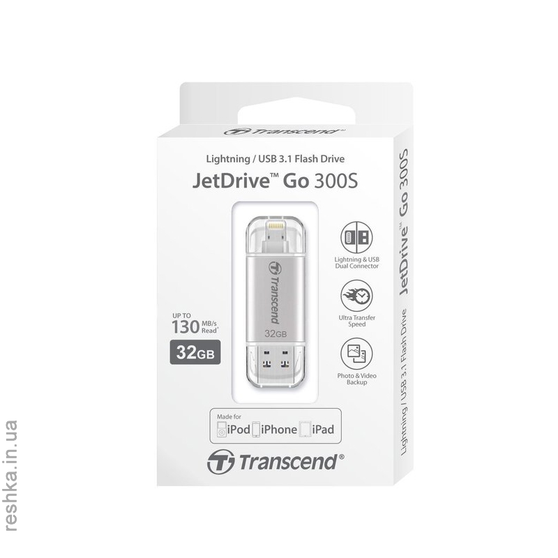 Flash Drive Transcend  JetDrive Go 300 32GB, Lightning/USB 3.1 Silver