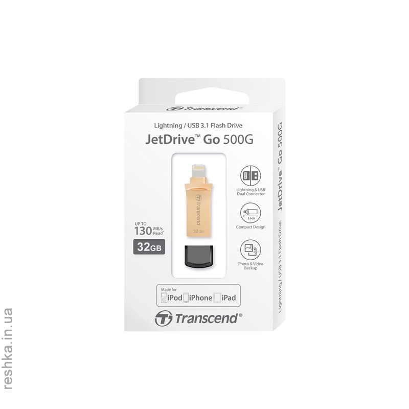 Flash Drive Transcend JetDrive Go 500 32GB, Lightning/USB 3.1 Gold