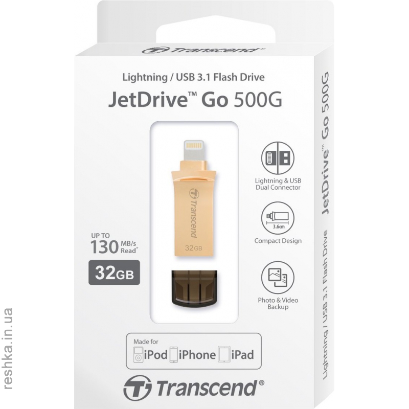 Флешка Transcend  JetDrive Go 500 32GB Gold (TS32GJDG500G)