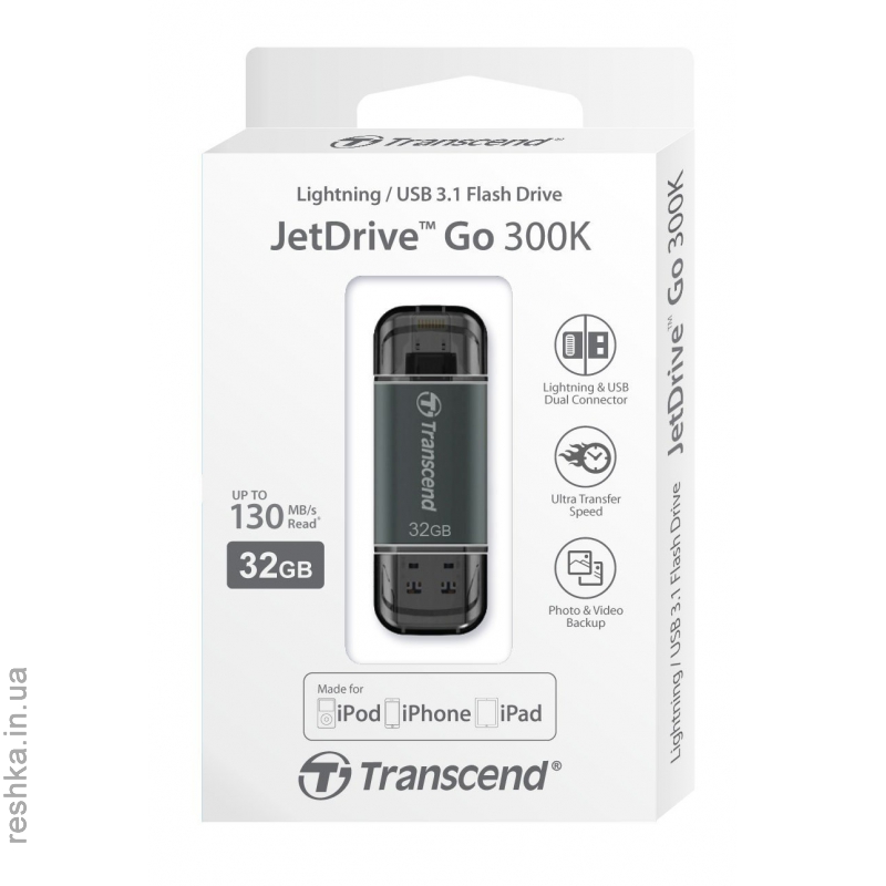 Флеш-память Transcend JetDrive Go 300 64GB, Lightning/USB 3.1 Black