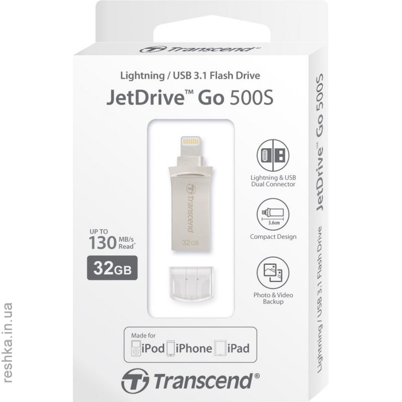 Флешка Transcend  JetDrive Go 500 32GB Silver (TS32GJDG500S)