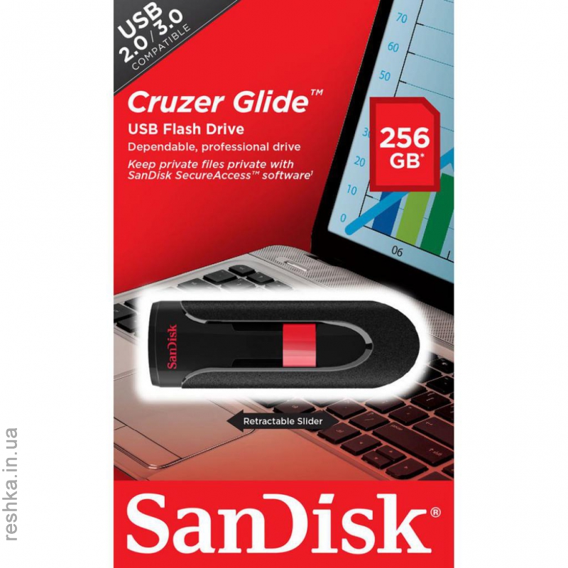 Flash Drive Sandisk Cruzer Glide 256 Gb USB 3.0 Black