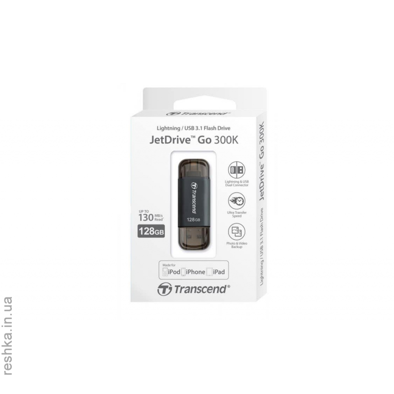 Флеш-память Transcend  JetDrive Go 300 128GB, Lightning/USB 3.1 Black