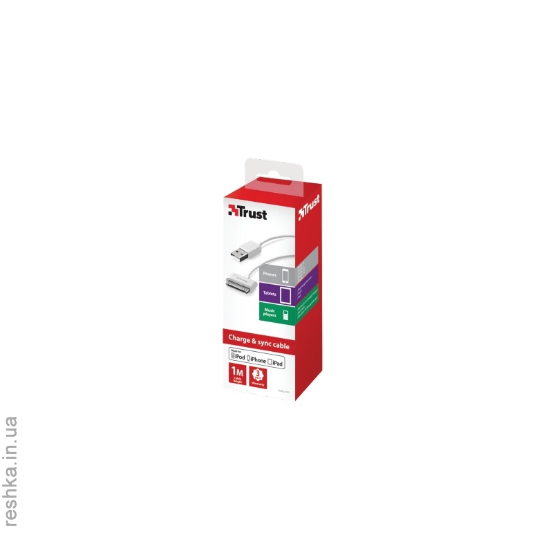 Кабель Trust 30-pin cable for Apple - 1M White