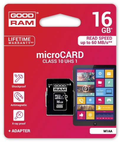 Карта памяти Goodram microSDHC 16GB Class 10 UHS I + adapter