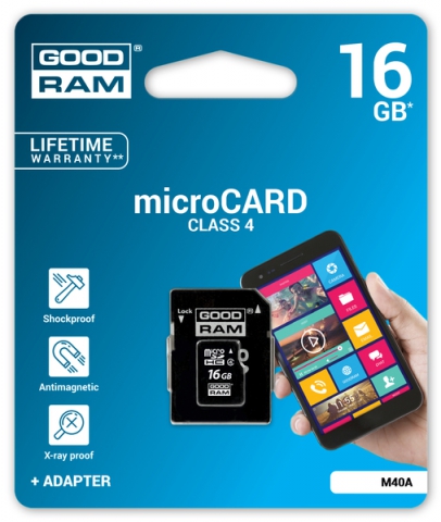 Карта памяти GOODRAM microSDHC 16 GB Class 4 (+ адаптер)
