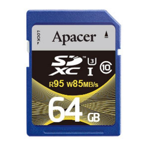 Карта памяти Apacer SDXC 64GB Class 10 UHS-I U3 (R95, W85MB/s) 