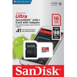 Карта памяти SANDISK microSDHC 16GB Ultra A1 C10 UHS-I 98MB/s+SD